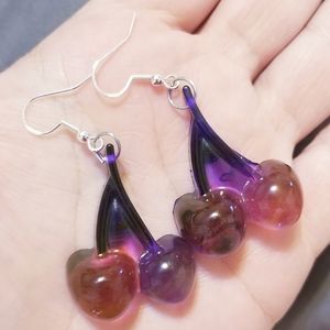 Pink Purple Ombre Cherries Dangle Earrings